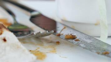 An empty dirty plate with a fork. video