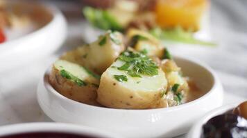 boiled potatoes on breakfast table video