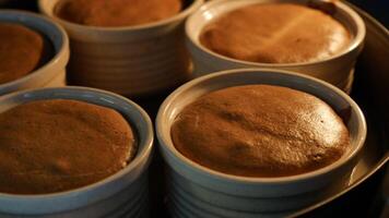 Koken bruin cupcakes. bakken in oven. video