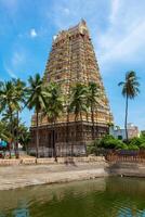 Gopura tower and temple tank of Lord Bhakthavatsaleswarar Temp photo