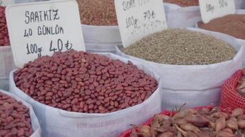 turkey istanbul 13 january 2024. soy beans selling at local bazar in emononu video