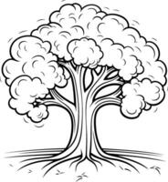 Black and white illustration of a tree with roots. image. vector