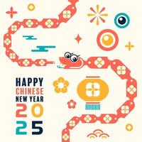 Happy chinese new year 2025 the snake zodiac sign with minimal trendy design modern flat geometric vector