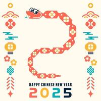 Happy chinese new year 2025 the snake zodiac sign with minimal trendy design modern flat geometric vector