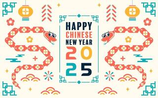 Happy chinese new year 2025 the snake zodiac sign with minimal trendy design modern flat geometric elements red paper cut style on color background. vector