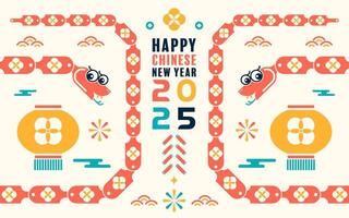Happy chinese new year 2025 the snake zodiac sign with minimal trendy design modern flat geometric elements red paper cut style on color background. vector