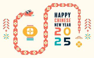 Happy chinese new year 2025 the snake zodiac sign with minimal trendy design modern flat geometric elements red paper cut style on color background. vector