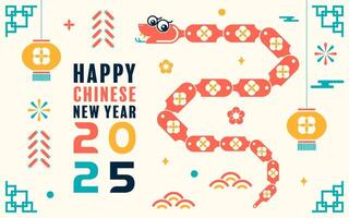 Happy chinese new year 2025 the snake zodiac sign with minimal trendy design modern flat geometric elements red paper cut style on color background. vector