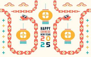 Happy chinese new year 2025 the snake zodiac sign with minimal trendy design modern flat geometric elements red paper cut style on color background. vector