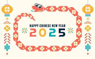 Happy chinese new year 2025 the snake zodiac sign with minimal trendy design modern flat geometric elements red paper cut style on color background. vector