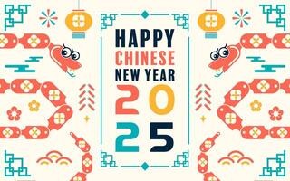 Happy chinese new year 2025 the snake zodiac sign with minimal trendy design modern flat geometric elements red paper cut style on color background. vector