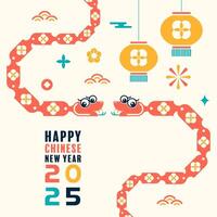 Happy chinese new year 2025 the snake zodiac sign with minimal trendy design modern flat geometric vector