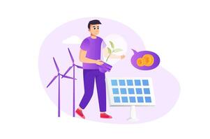 ESG concept in flat style with people scene. Eco friendly business with environmental, social and governance. Businessman investing in alternative energy sources. illustration for web design vector