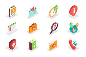 Customer support concept 3d isometric icons set. Bundle elements of help center, emergency, chat, info, aid, client call, contact, hotline and other. illustration in modern isometry design vector