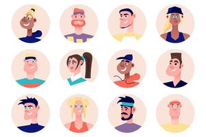 Fitness people avatars isolated set. Diverse sportsmen and sportswomen with different looks. Portraits of female and male athletic mascots. illustration with characters in flat cartoon design vector