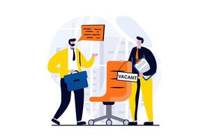 Employee hiring process concept with people scene in flat cartoon design. Man looking for new job and comes to company for open vacancy. Human resources. illustration visual story for web vector