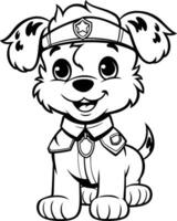 linda dibujos animados perro policía oficial para colorante libro. vector