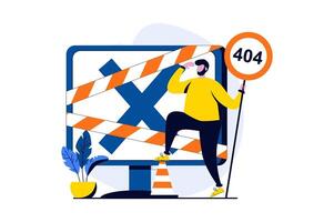 Page not found concept with people scene in flat cartoon design. Man works in technical support for websites and repairing and fixing problems and 404 errors. illustration visual story for web vector