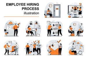 Employee hiring process concept with people scenes set in flat design. Women and men choosing candidates. Human resources and staff recruitment. illustration visual stories collection for web vector