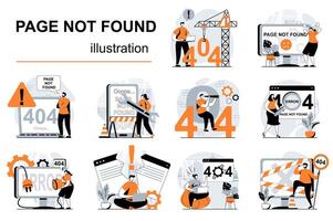 Page not found concept with people scenes set in flat design. Women and men having problems with Internet connection and 404 error on website. illustration visual stories collection for web vector