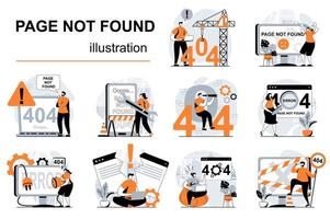Page not found concept with people scenes set in flat design. Women and men having problems with Internet connection and 404 error on website. illustration visual stories collection for web vector