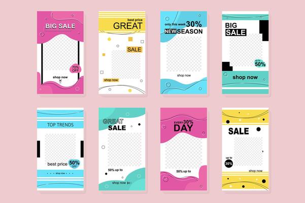 Big Sale template for instagram stories. Mockups design for blog with vertical banners. Online shopping, best prices and offering season discounts. Collection layouts for insta story at social network