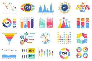 Set of infographic elements data visualization design template with different chart, diagram, flowchart, workflow, timeline. Infographics for business statistics, planning and analytics. vector