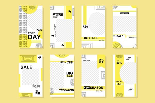Big Sale template for instagram stories. Mockups design for blog with vertical banners or posters offering discounts prices for season clearence. Collection layouts for insta story at social network