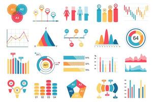 Set of infographic elements data visualization design template with different chart, diagram, flowchart, workflow, timeline. Infographics for business statistics, planning and analytics. vector