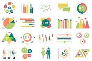 Set of infographic elements data visualization design template with different chart, diagram, flowchart, workflow, timeline. Infographics for business statistics, planning and analytics. vector