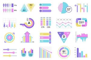 Set of infographic elements data visualization design template with different chart, diagram, flowchart, workflow, timeline. Infographics for business statistics, planning and analytics. vector