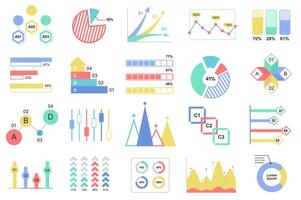 Set of infographic elements data visualization design template with different chart, diagram, flowchart, workflow, timeline. Infographics for business statistics, planning and analytics. vector