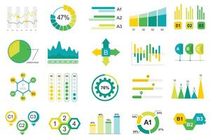 Set of infographic elements data visualization design template with different chart, diagram, flowchart, workflow, timeline. Infographics for business statistics, planning and analytics. vector