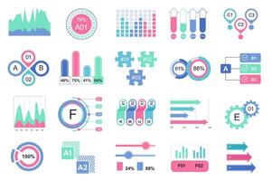Set of infographic elements data visualization design template with different chart, diagram, flowchart, workflow, timeline. Infographics for business statistics, planning and analytics. vector