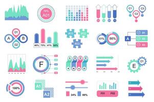 Set of infographic elements data visualization design template with different chart, diagram, flowchart, workflow, timeline. Infographics for business statistics, planning and analytics. vector