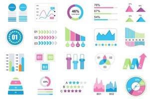 Set of infographic elements data visualization design template with different chart, diagram, flowchart, workflow, timeline. Infographics for business statistics, planning and analytics. vector