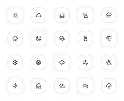 clima y clima línea íconos colocar. sol, nube, lluvia, luna, viento, tormenta, paraguas, nieve, estrella. contorno pictogramas para web y ui, ux móvil aplicación diseño. editable ataque. 24x24 píxel Perfecto. vector