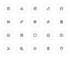 ropa de coser línea íconos colocar. coser máquina, percha, tela, aguja, hilo, alfiler, botón, cuchilla. contorno pictogramas para web y ui, ux móvil aplicación diseño. editable ataque. 24x24 píxel Perfecto. vector