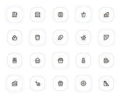 Fast food and drink line icons set. Tea, hamburger, hot dog, soda, ice cream, noodle, cake, pizza. outline pictograms for web and ui, ux mobile app design. Editable Stroke. 24x24 Pixel Perfect. vector
