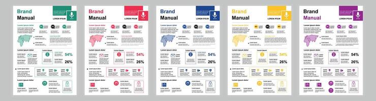 DIN A3 business brand manual templates set. Company identity brochure page with infographic. Business presentation, management and communication. layout design for poster, cover, brochure vector