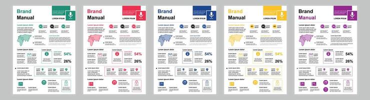 estruendo a3 negocio marca manual plantillas colocar. empresa identidad folleto página con infografía. negocio presentación, administración y comunicación. diseño diseño para póster, cubrir, folleto vector