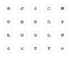 deporte y aptitud línea íconos colocar. baloncesto, béisbol, tenis, piscina, nadar, dieta, nutrición. contorno pictogramas para web y ui, ux móvil aplicación diseño. editable ataque. 24x24 píxel Perfecto. vector