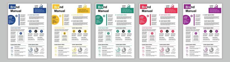 DIN A3 business brand manual templates set. Company identity brochure page with financial data. Banner with marketing and professional development. layout design for poster, cover, brochure vector