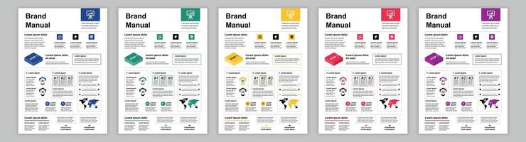 DIN A3 business brand manual templates set. Company identity brochure page with infographic for presentation. Marketing analysis and financial growth. layout design for poster, cover, brochure vector