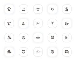 Social media rewards line icons set. Gold cup, medal, like, star, heart, trophy, certificate. outline pictograms for web and ui, ux mobile app design. Editable Stroke. 24x24 Pixel Perfect. vector