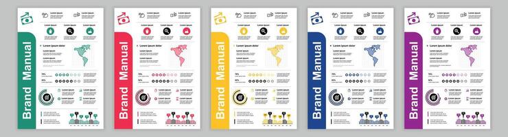 DIN A3 business brand manual templates set. Company identity brochure page with global targets, commercial proposals. Advertisement banner or flyer. layout design for poster, cover, brochure vector