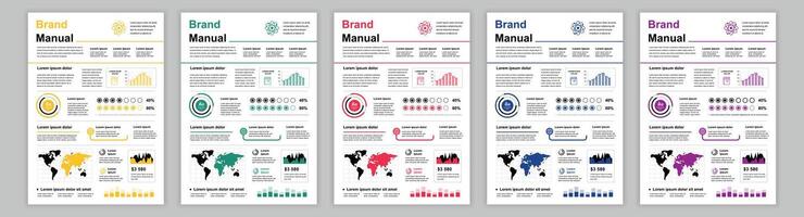 DIN A3 business brand manual templates set. Company identity brochure page with science infographic. Data analysis, international scientific research. layout design for poster, cover, brochure vector