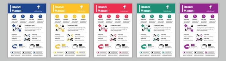 DIN A3 business brand manual templates set. Company identity brochure page with infographic with charts, graphs, diagrams. Banner for advertisement. layout design for poster, cover, brochure vector