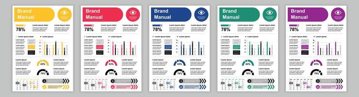 DIN A3 business brand manual templates set. Company identity brochure page with infographic with different sales performance. Advertisement, promotion. layout design for poster, cover, brochure vector