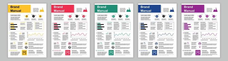 DIN A3 business brand manual templates set. Company identity brochure page. Promotion, marketing, business communication, investment and advertisement. layout design for poster, cover, brochure vector